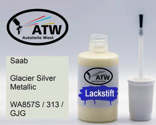 Saab, Glacier Silver Metallic, WA857S / 313 / GJG: 20ml Lackstift, von ATW Autoteile West.